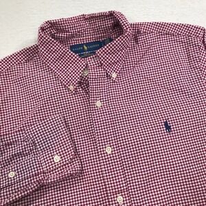 Ralph Lauren Shirt Mens Large Maroon Check Slim Fit Stretch Oxford Button Down *